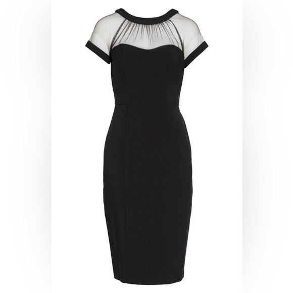 Maggy London Crepe Cocktail Sheath Dress Black Sheer Mesh Formal Career Event 10 - Picture 9 of 13